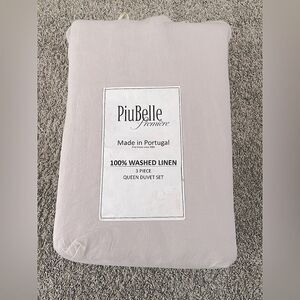PiuBelle Premier Purple Linen Duvet Set - 3-pc QUEEN SIZE Set Made in Portugal